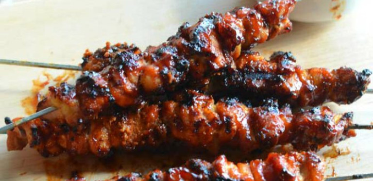 Bacon Bourbon BBQ Chicken Kebabs
